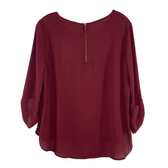 Hippie Rose BURGUNDY Red Wine Roll Tab Sleeve Top Blouse Popover L Large NEW NWT - Picture 2 of 8
